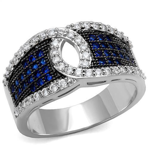 Rhodium + Ruthenium Brass Ring with AAA Grade CZ  in London Blue