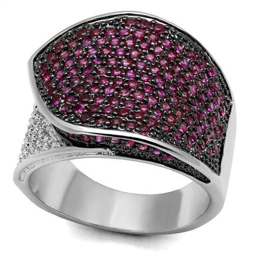 Rhodium + Ruthenium Brass Ring with AAA Grade CZ  in Ruby