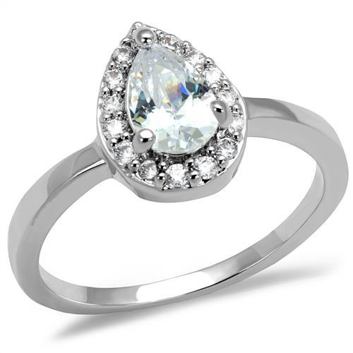 Rhodium Brass Ring with AAA Grade CZ  in Clear
