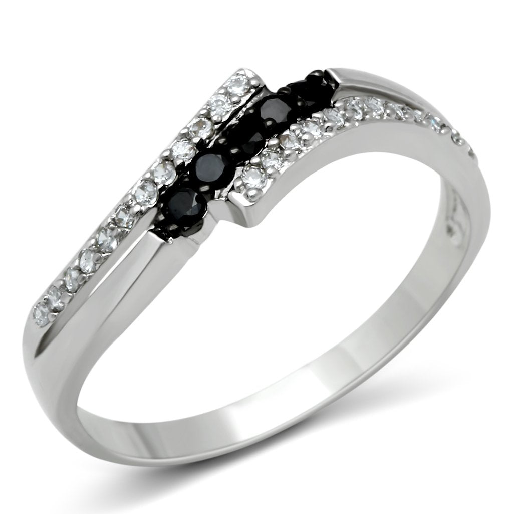Rhodium + Ruthenium Brass Ring with AAA Grade CZ  in Jet