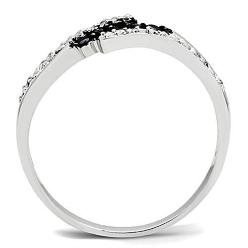 Rhodium + Ruthenium Brass Ring with AAA Grade CZ  in Jet