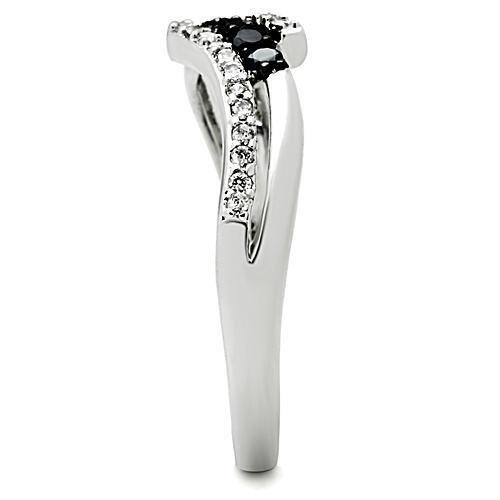 Rhodium + Ruthenium Brass Ring with AAA Grade CZ  in Jet