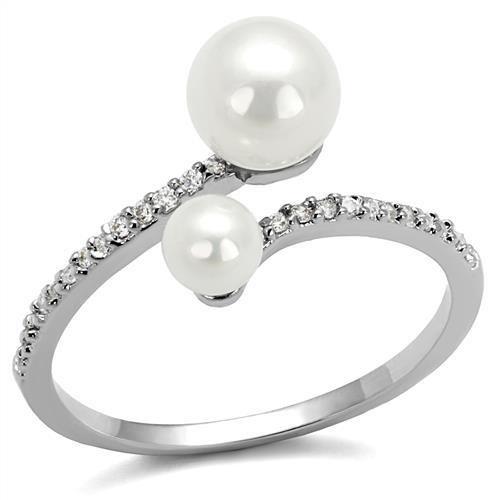 Rhodium Brass Ring with Synthetic Pearl in White