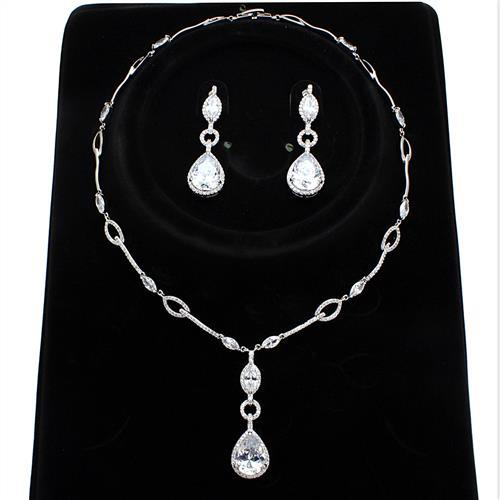 Rhodium Brass Jewelry Sets with AAA Grade CZ  in Clear