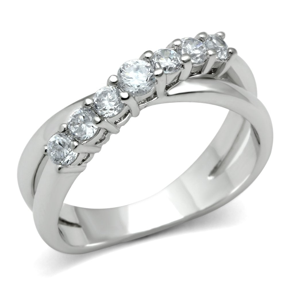Rhodium Brass Ring with AAA Grade CZ  in Clear