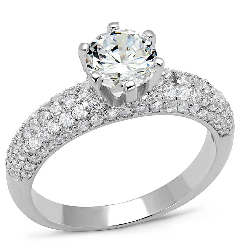 Rhodium Brass Ring with AAA Grade CZ  in Clear