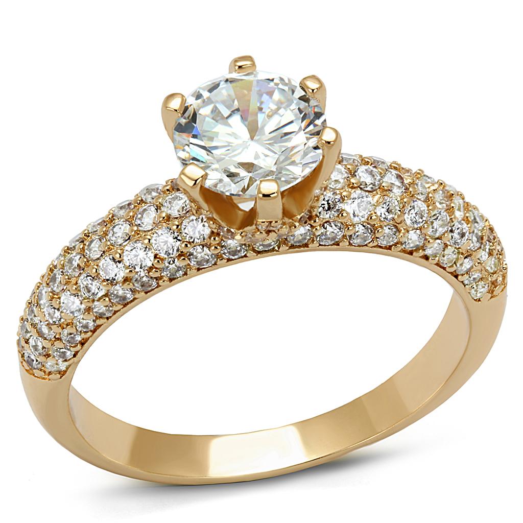 Rose Gold Brass Ring with AAA Grade CZ  in Clear