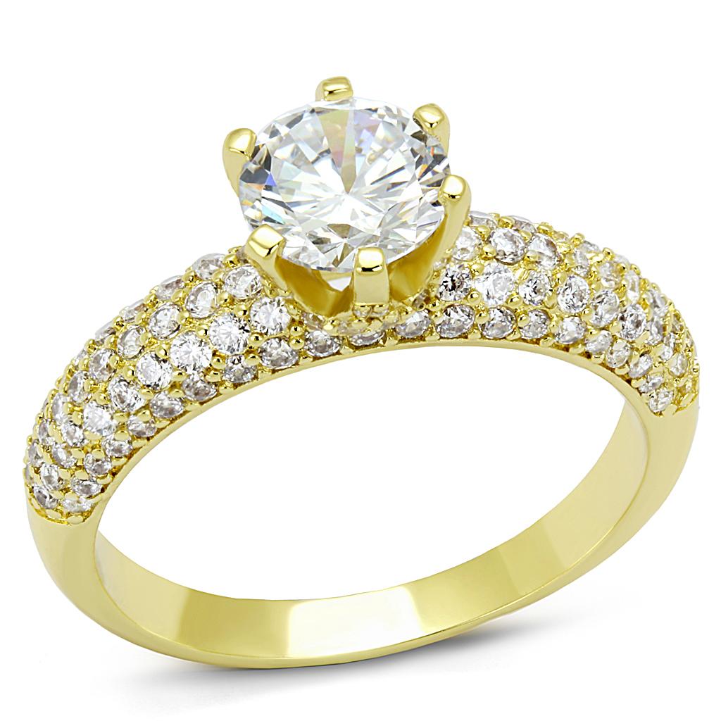 Gold Brass Ring with AAA Grade CZ  in Clear