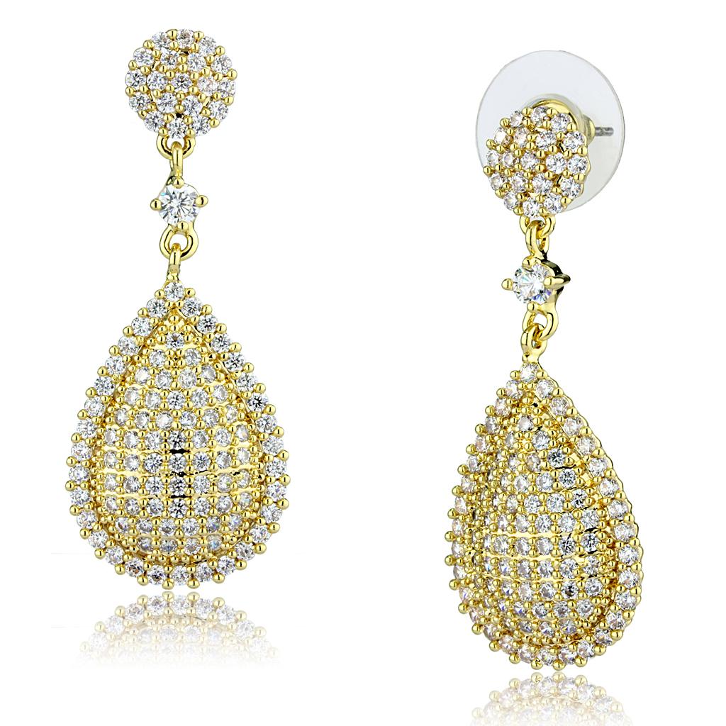 Gold Brass Earrings with AAA Grade CZ  in Clear