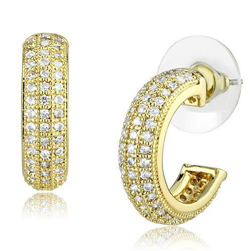 Gold Brass Earrings with AAA Grade CZ  in Clear