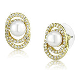 Gold Brass Earrings with Synthetic Pearl in White