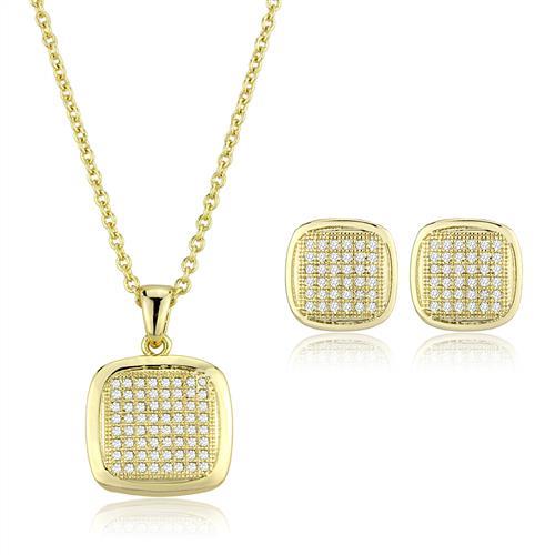 Gold Brass Jewelry Sets with AAA Grade CZ  in Clear