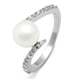 Rhodium Brass Ring with Synthetic Pearl in White