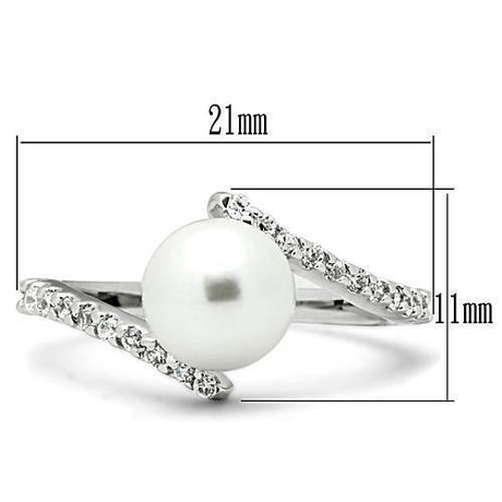 Rhodium Brass Ring with Synthetic Pearl in White