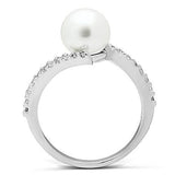 Rhodium Brass Ring with Synthetic Pearl in White