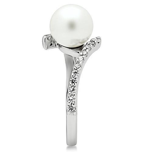 Rhodium Brass Ring with Synthetic Pearl in White