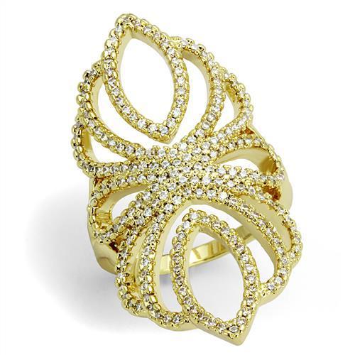 Gold Brass Ring with AAA Grade CZ  in Clear
