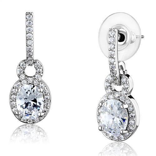 Rhodium Brass Earrings with AAA Grade CZ  in Clear