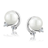 Rhodium Brass Earrings with Synthetic Pearl in White