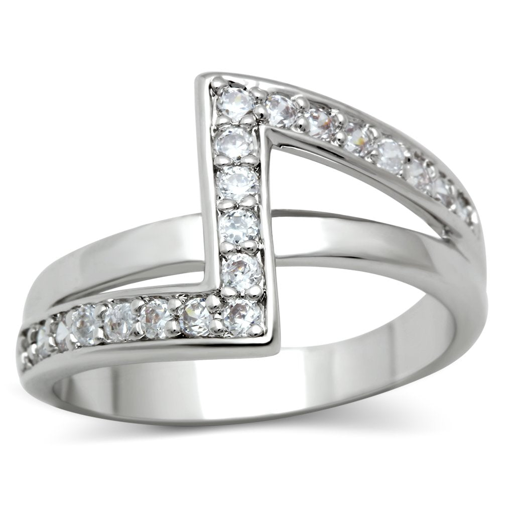 Rhodium Brass Ring with AAA Grade CZ  in Clear