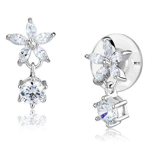 Rhodium Brass Earrings with AAA Grade CZ  in Clear
