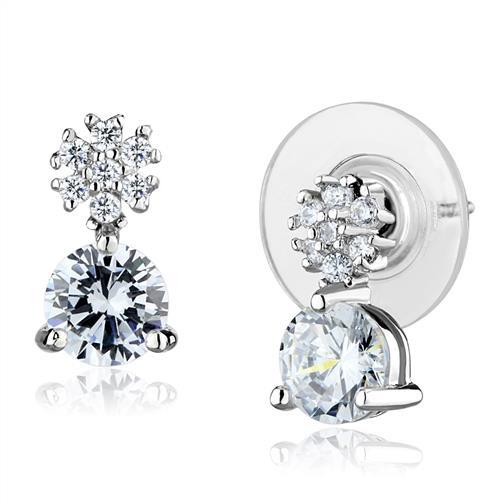 Rhodium Brass Earrings with AAA Grade CZ  in Clear