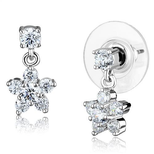Rhodium Brass Earrings with AAA Grade CZ  in Clear