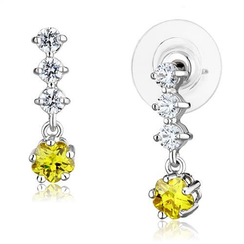 Rhodium Brass Earrings with AAA Grade CZ  in Topaz