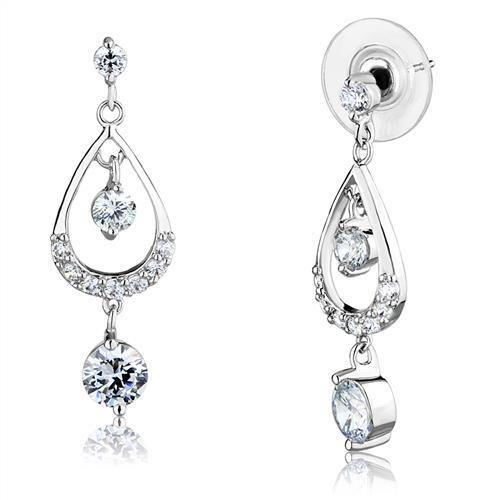 Rhodium Brass Earrings with AAA Grade CZ  in Clear