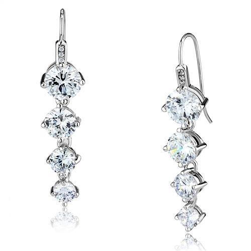 Rhodium Brass Earrings with AAA Grade CZ  in Clear