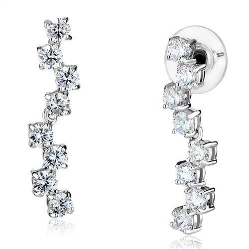 Rhodium Brass Earrings with AAA Grade CZ  in Clear