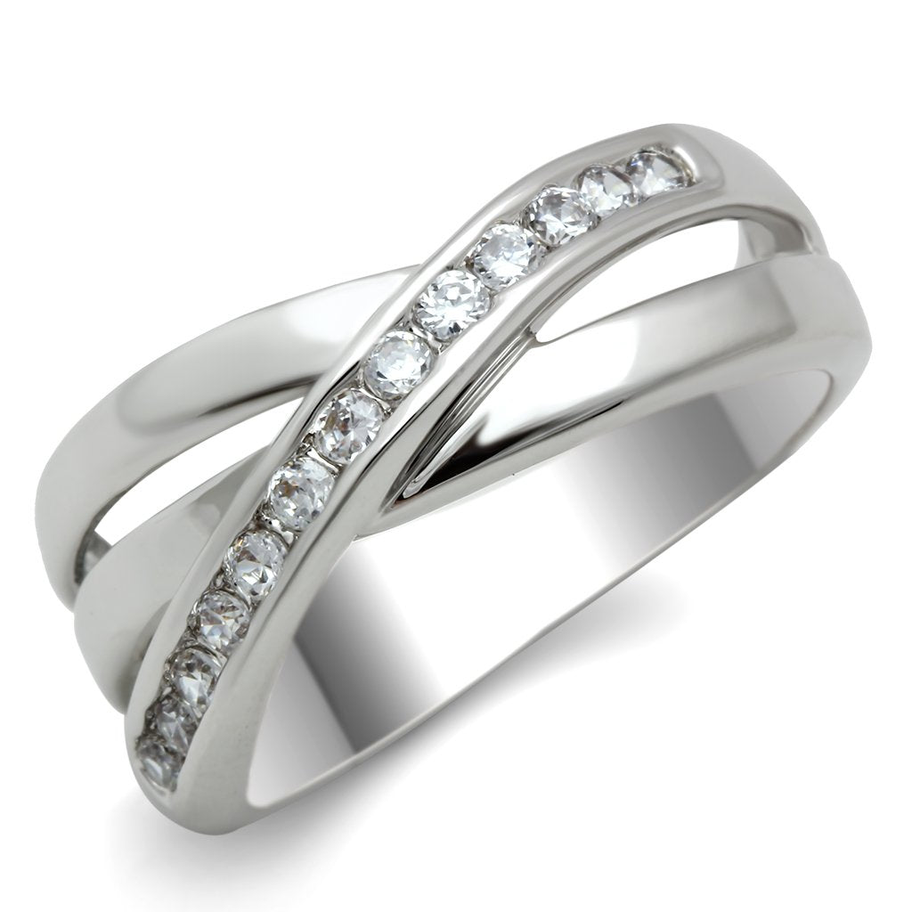 Rhodium Brass Ring with AAA Grade CZ  in Clear