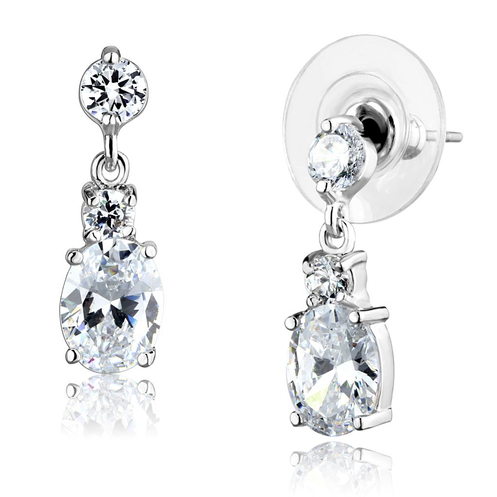 Rhodium Brass Earrings with AAA Grade CZ  in Clear