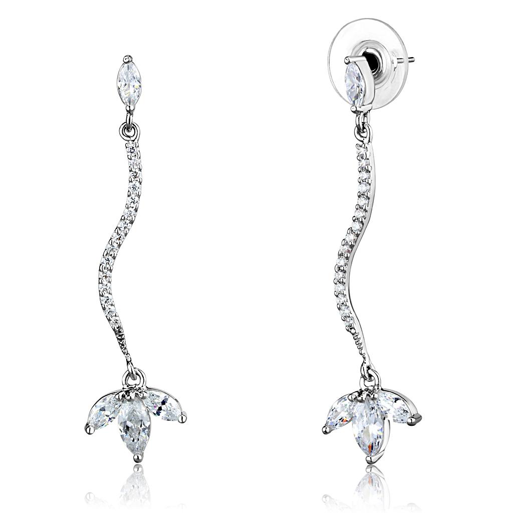 Rhodium Brass Earrings with AAA Grade CZ  in Clear
