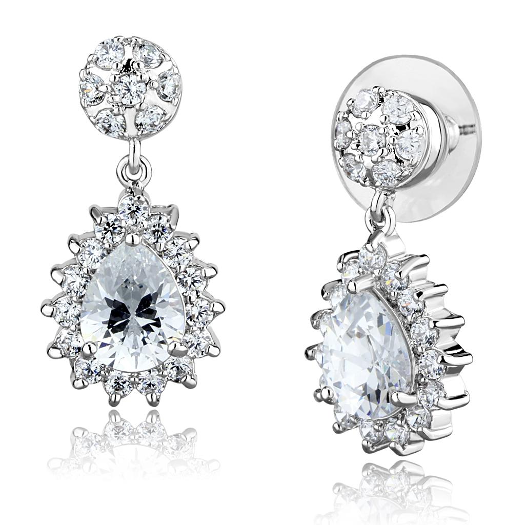 Rhodium Brass Earrings with AAA Grade CZ  in Clear
