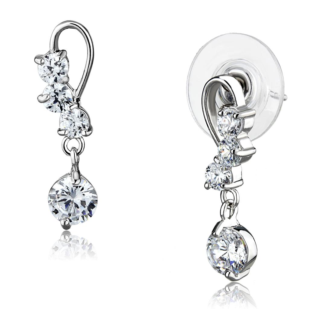 Rhodium Brass Earrings with AAA Grade CZ  in Clear