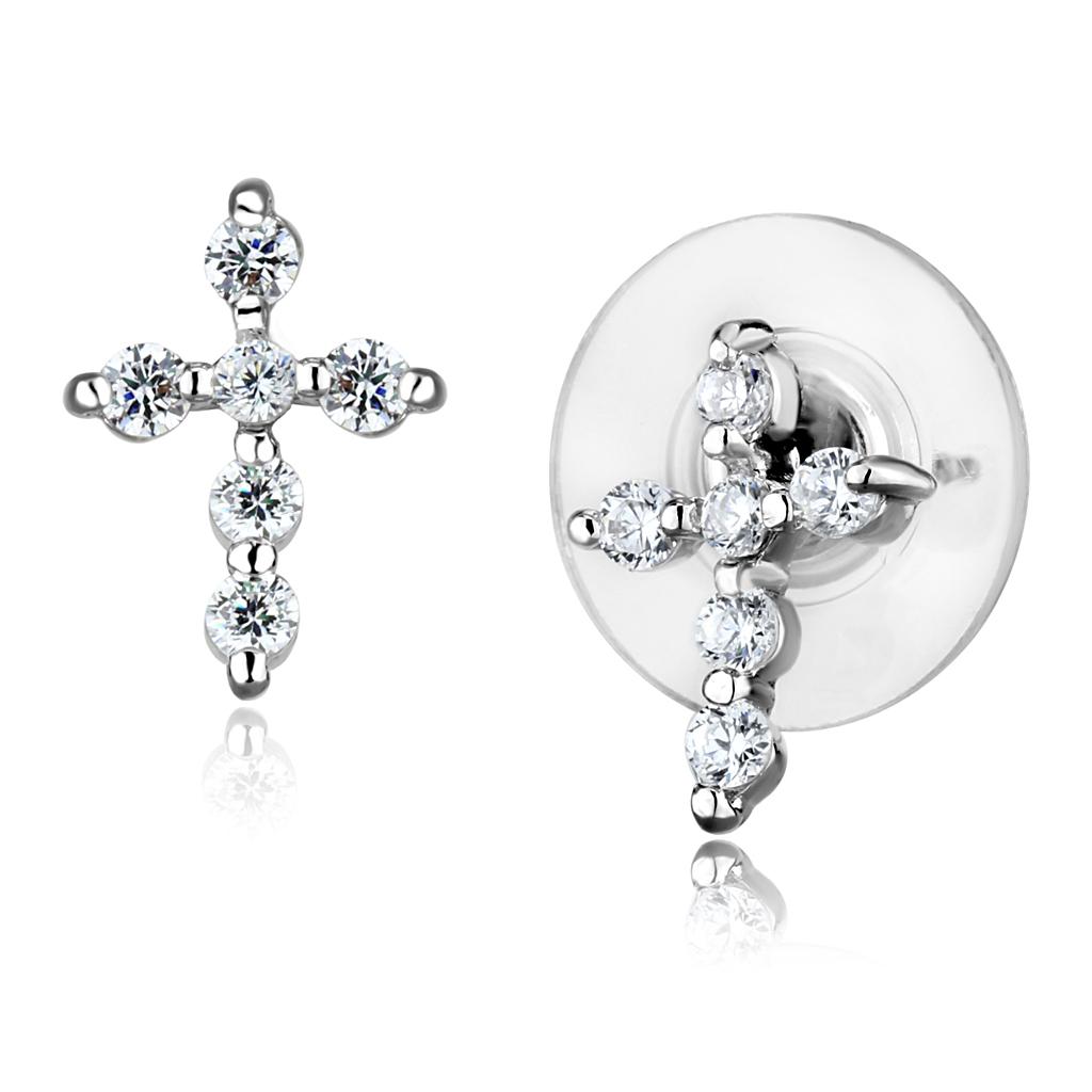 Rhodium Brass Earrings with AAA Grade CZ  in Clear