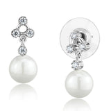Rhodium Brass Earrings with Synthetic Pearl in White