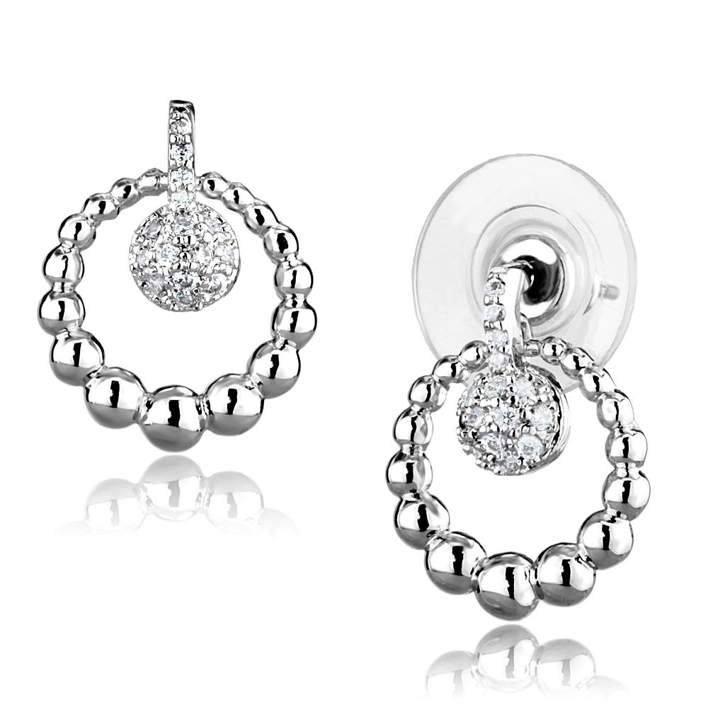 Rhodium Brass Earrings with AAA Grade CZ  in Clear