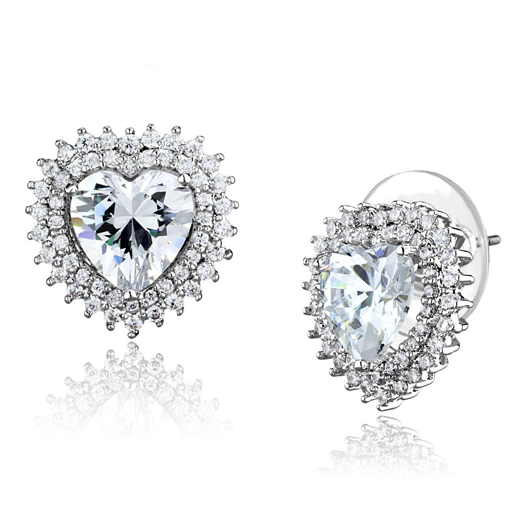 Rhodium Brass Earrings with AAA Grade CZ  in Clear