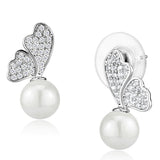 Rhodium Brass Earrings with Synthetic Pearl in White