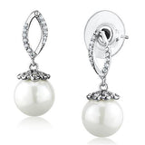 Rhodium Brass Earrings with Synthetic Pearl in White