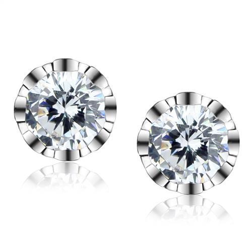 Rhodium Brass Earrings with AAA Grade CZ  in Clear