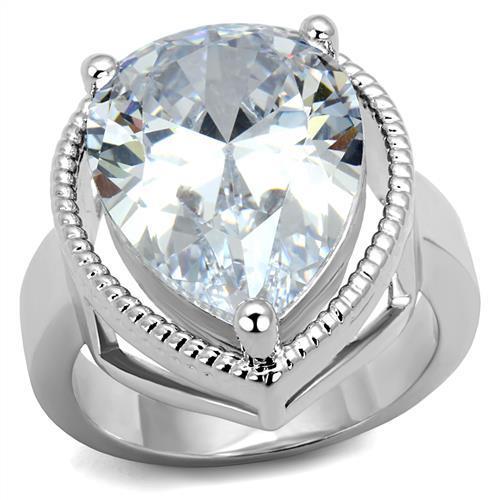 Rhodium Brass Ring with AAA Grade CZ  in Clear