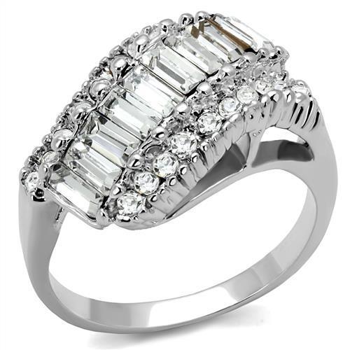 Rhodium Brass Ring with Top Grade Crystal  in Clear