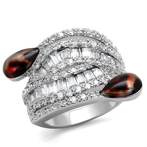 Rhodium Brass Ring with AAA Grade CZ  in Clear