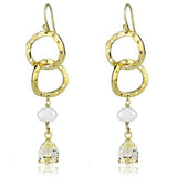Gold Brass Earrings with Semi-Precious Pearl in White