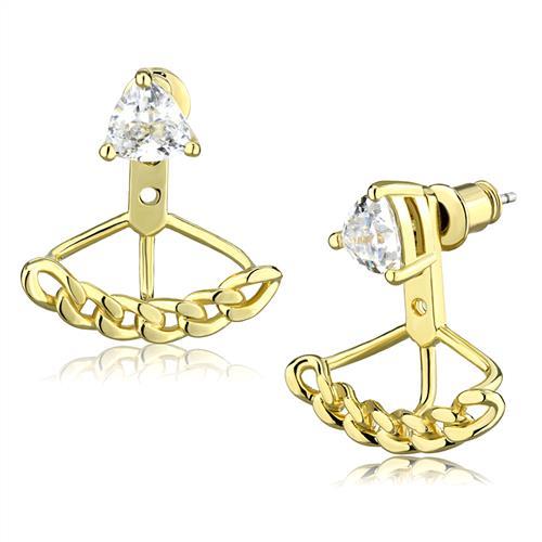 Gold Brass Earrings with AAA Grade CZ  in Clear