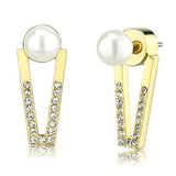 Gold Brass Earrings with Synthetic Pearl in White