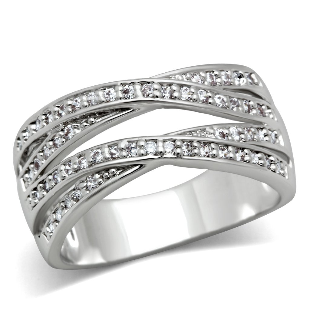 Rhodium Brass Ring with AAA Grade CZ  in Clear